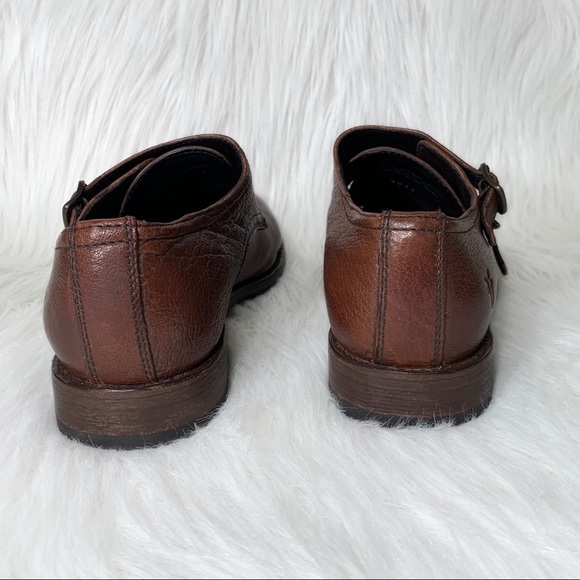 SOLD-Frye Leather Womens Buckled Oxford Flats, Menswear-Inspired Cognac Loafer - Picture 11 of 13